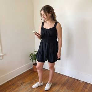 Gap Womens Top XXL Black Ruffle Strap Smocked Tiered Peplum Babydoll Cottagecore